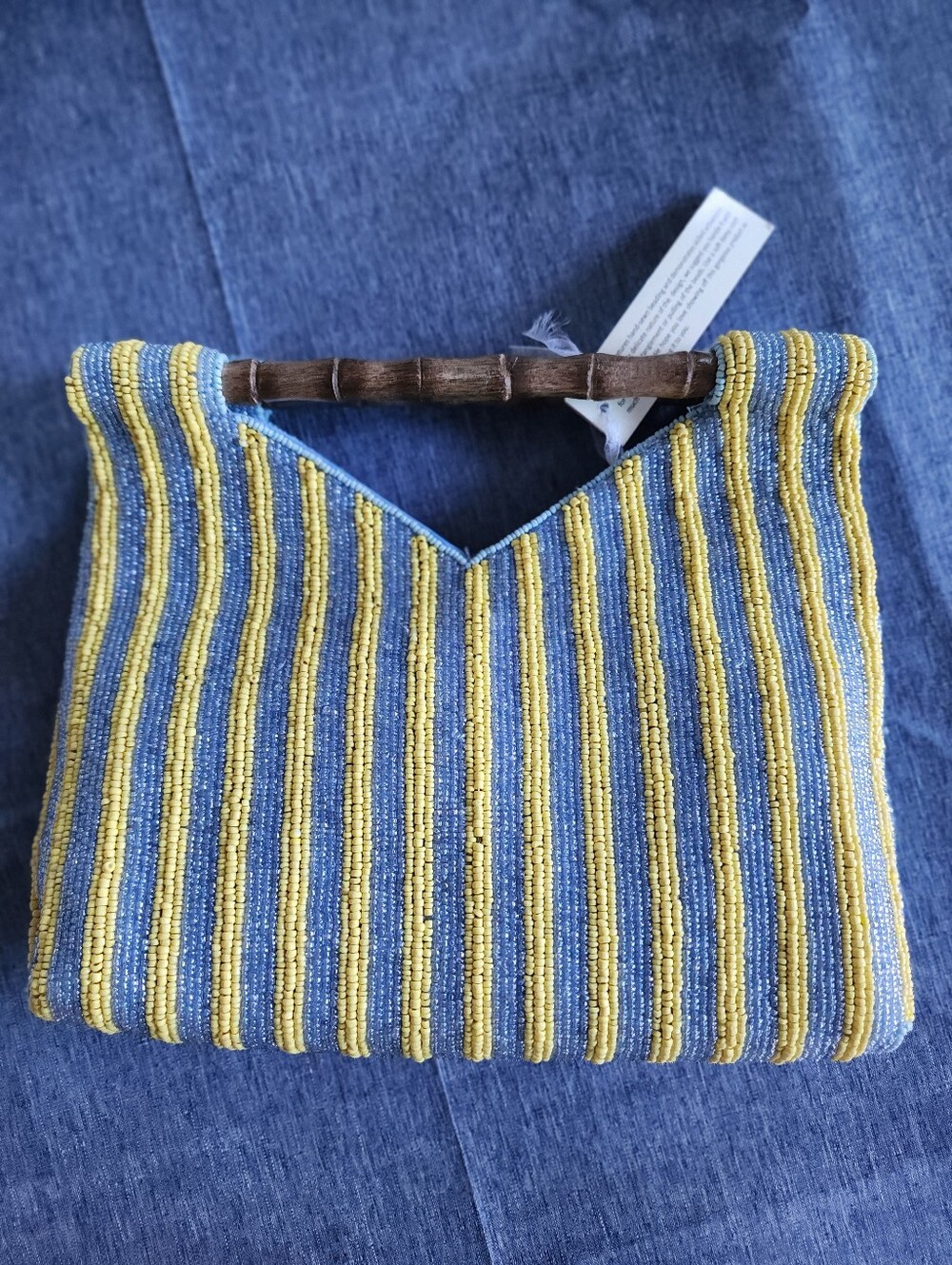 Georgous Amalfi Coast Beaded Clutch Bag - Sky Blue Striped Viral New With Tag - Picture 7 of 11